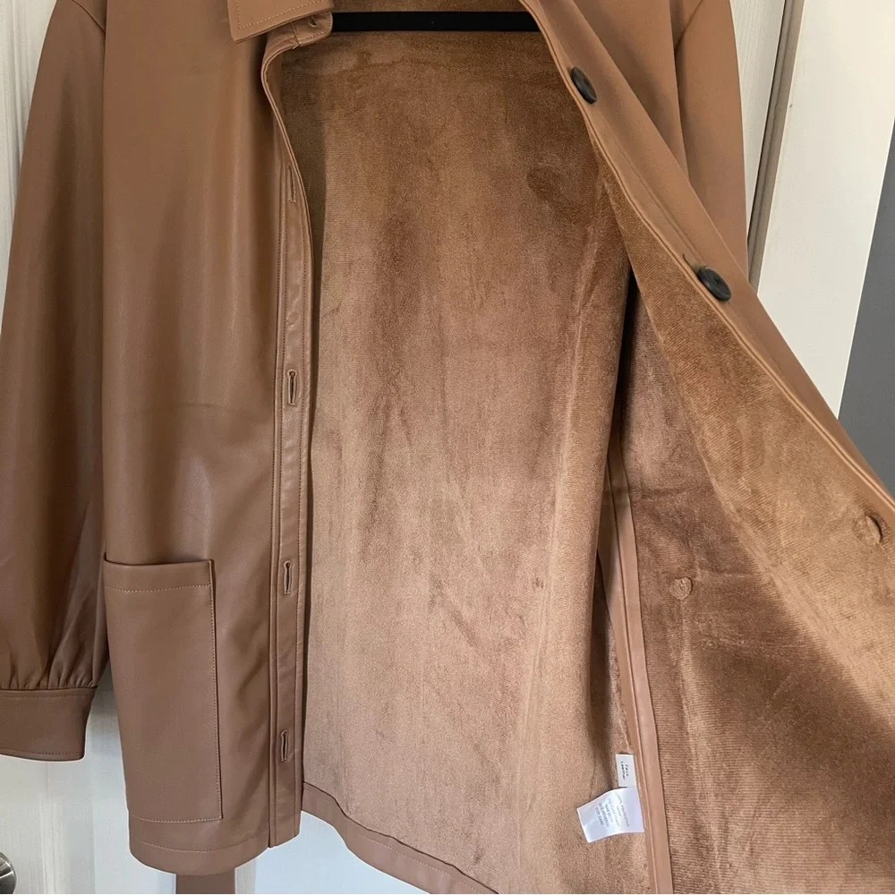 NWOT Truth By Republic Women’s Long Sleeve Faux Leather Jacket With Belt Size S - Picture 7 of 12